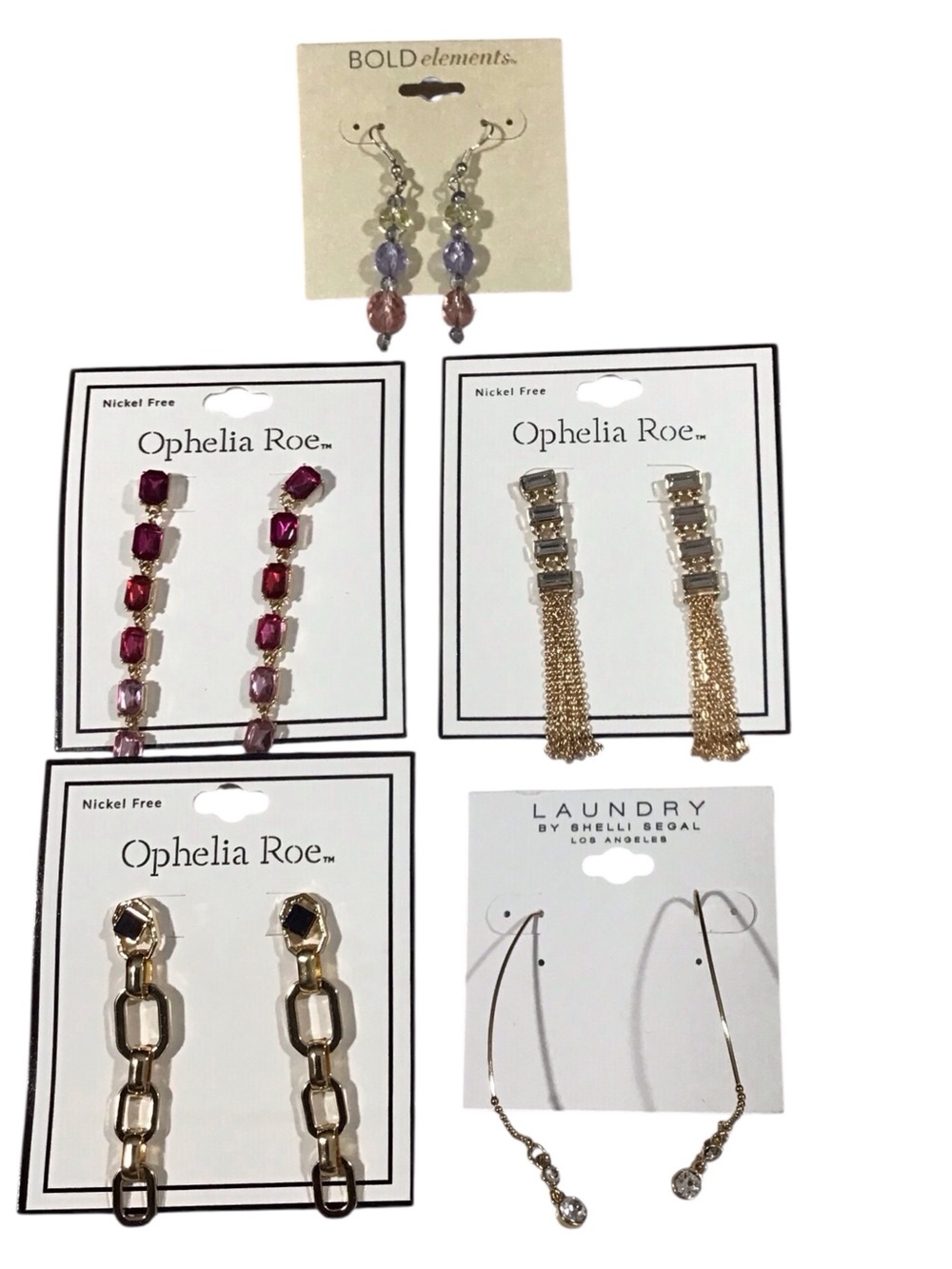 Earring Lot Ophelia Roe Laundry Sheli Segal Bold Elements Drop Chain Jewelry